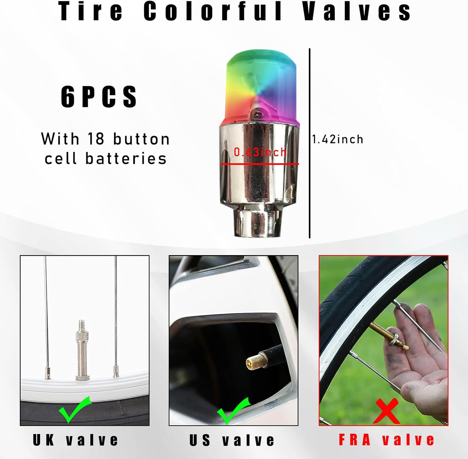 6 luces LED de tapa de vástago de válvula de neumático, bombillas de neón con luz intermitente, luces de válvula de neumático, tapones antipolvo