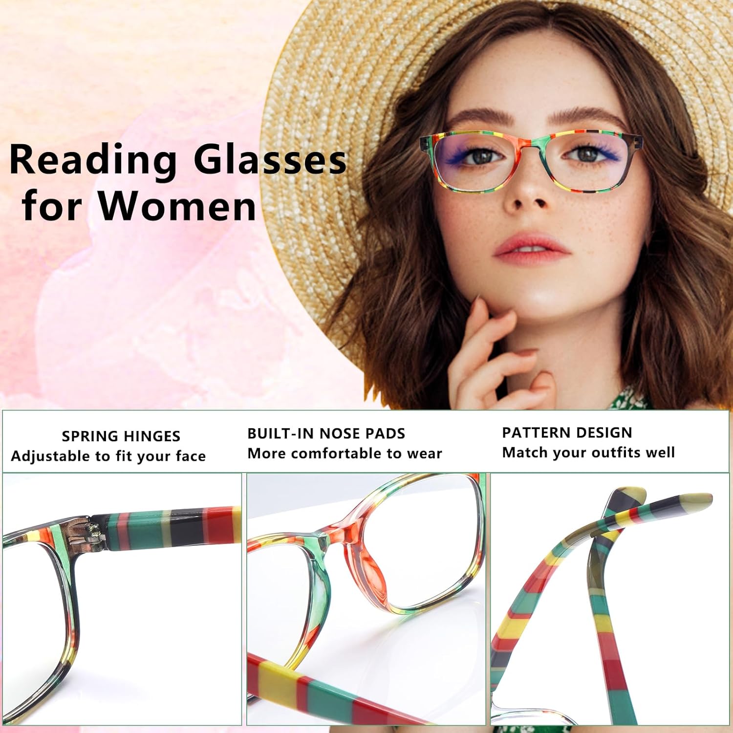 CLASAGA Reading Glasses for Women, Pattern Print Blue Light Blocking Stylish Ladies Computer Readers Eyeglasses