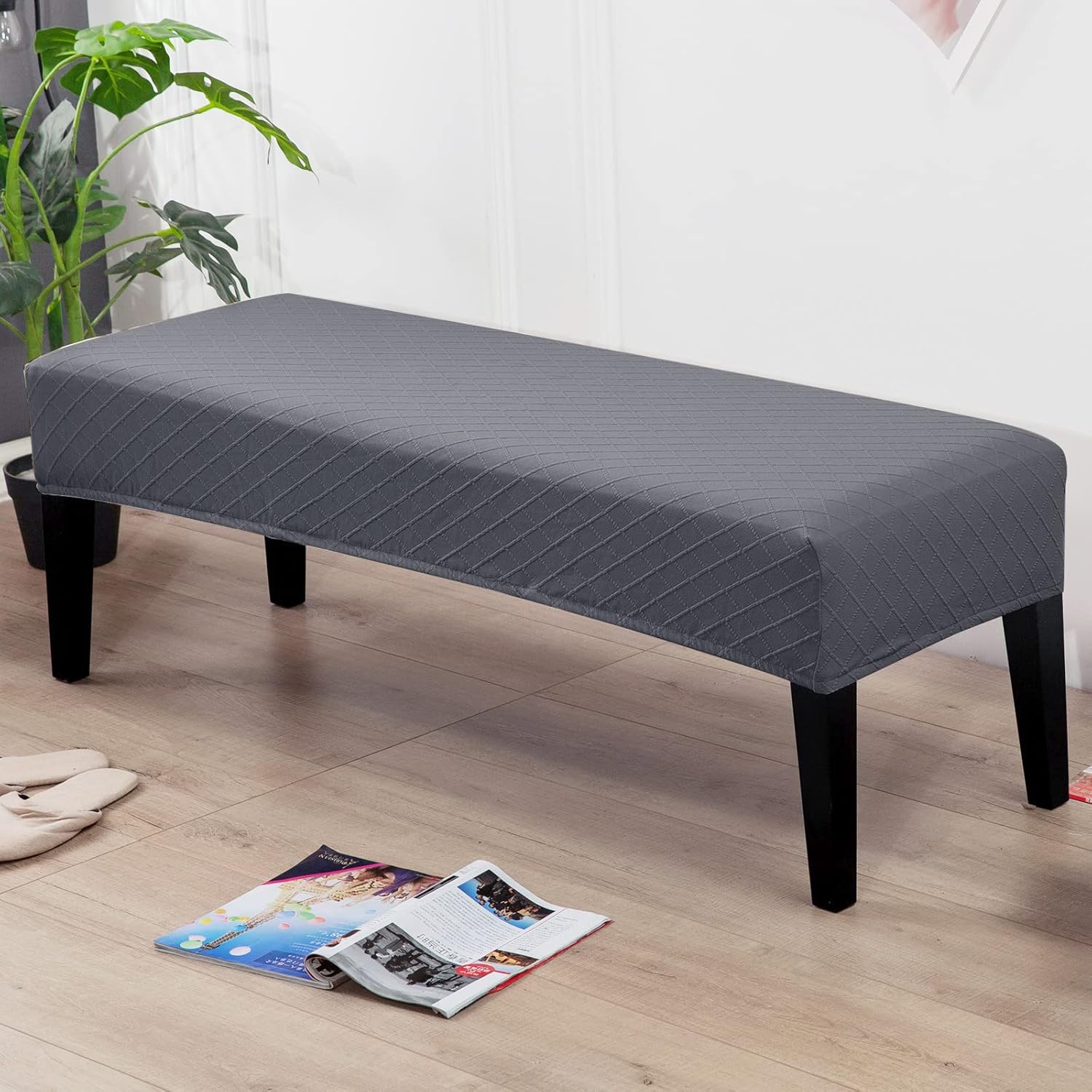 NIBESSER Fundas para banco de comedor, fundas elásticas de diamante tapizadas con celosía de diamante, fundas para asiento de banco, fundas