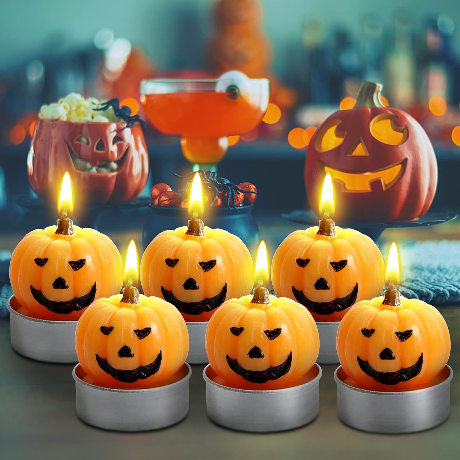 Paquete de 6 velas de calabaza de Halloween, calabaza de Halloween, velas de celebración de Halloween, velas de calabaza brillantes y vívidas para