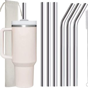 Paquete de 6 popotes de metal de acero inoxidable de repuesto para vaso Stanley Cup de 40 onzas, popotes reutilizables de 0.38 pulgadas de ancho y Paquete de 6 popotes de metal de acero inoxidable de repuesto para vaso Stanley Cup de 40 onzas, popotes reutilizables de 0.38 pulgadas de ancho y