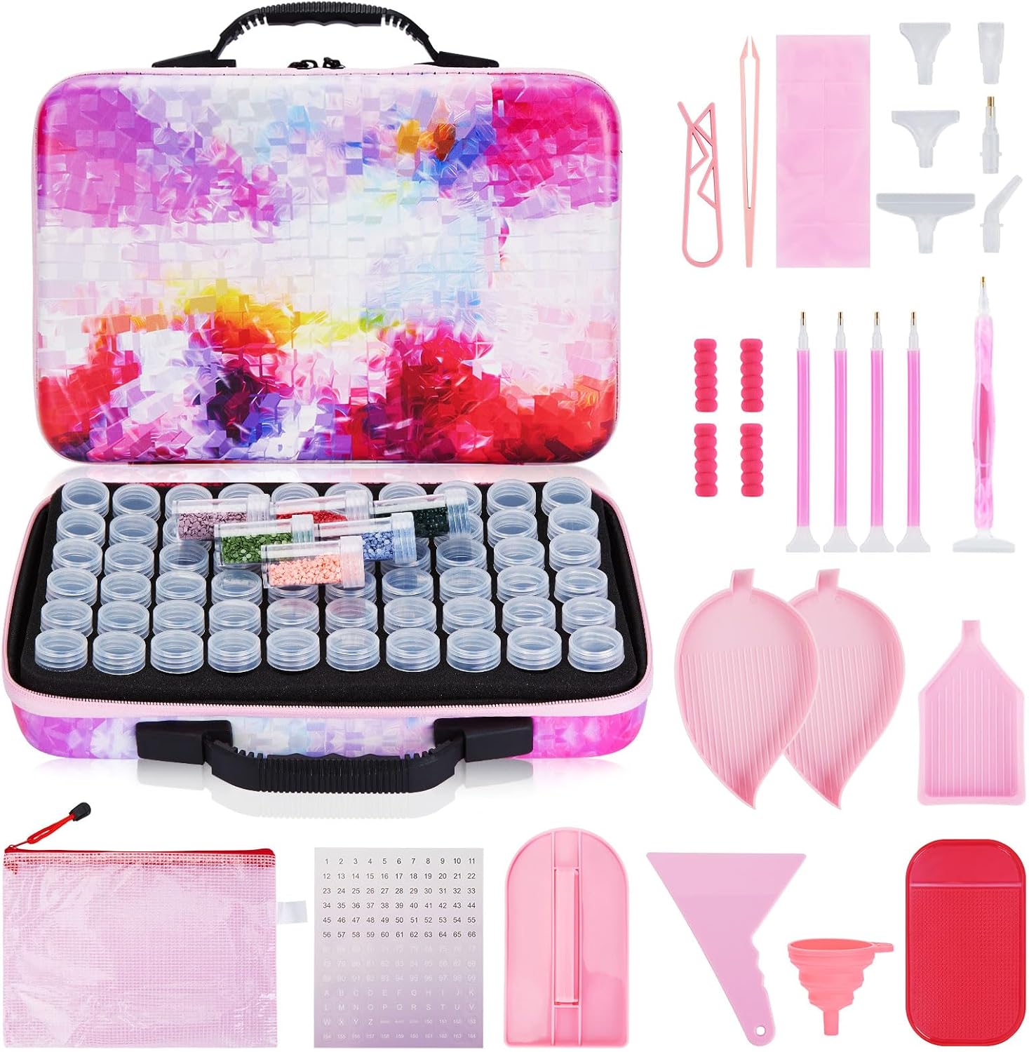 Fixm Contenedor de almacenamiento de pintura de diamante, 60 ranuras para accesorios de pintura de diamantes y caja de almacenamiento portátil de