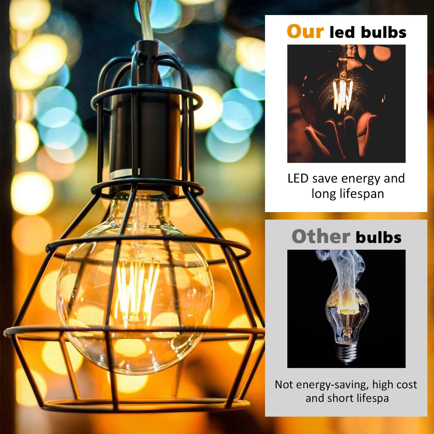 BESLAM Bombillas LED de vidrio ámbar G25(G80), base E26 de edición decorativa vintage, bombillas de filamento retro de 2300 K, 6.6 W equivalente a