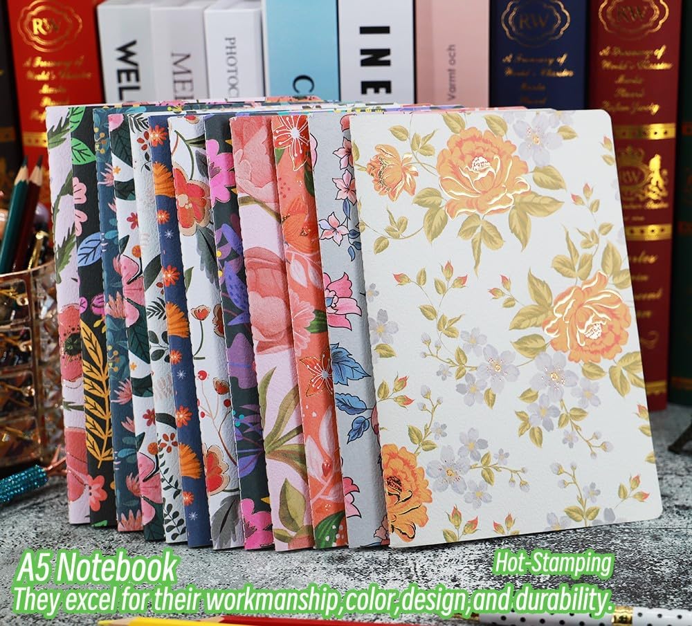 Paquete de diarios para escribir cuadernos A5 a granel, libro de bocetos, paquete de 12 con 60 páginas en blanco, 30 hojas y cubierta en relieve en