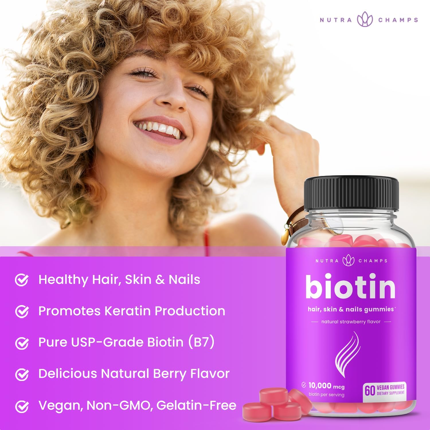 NutraChamps Gomitas de biotina (paquete de 2) y cápsulas de vitamina C (paquete de 2) paquete de 4 unidades