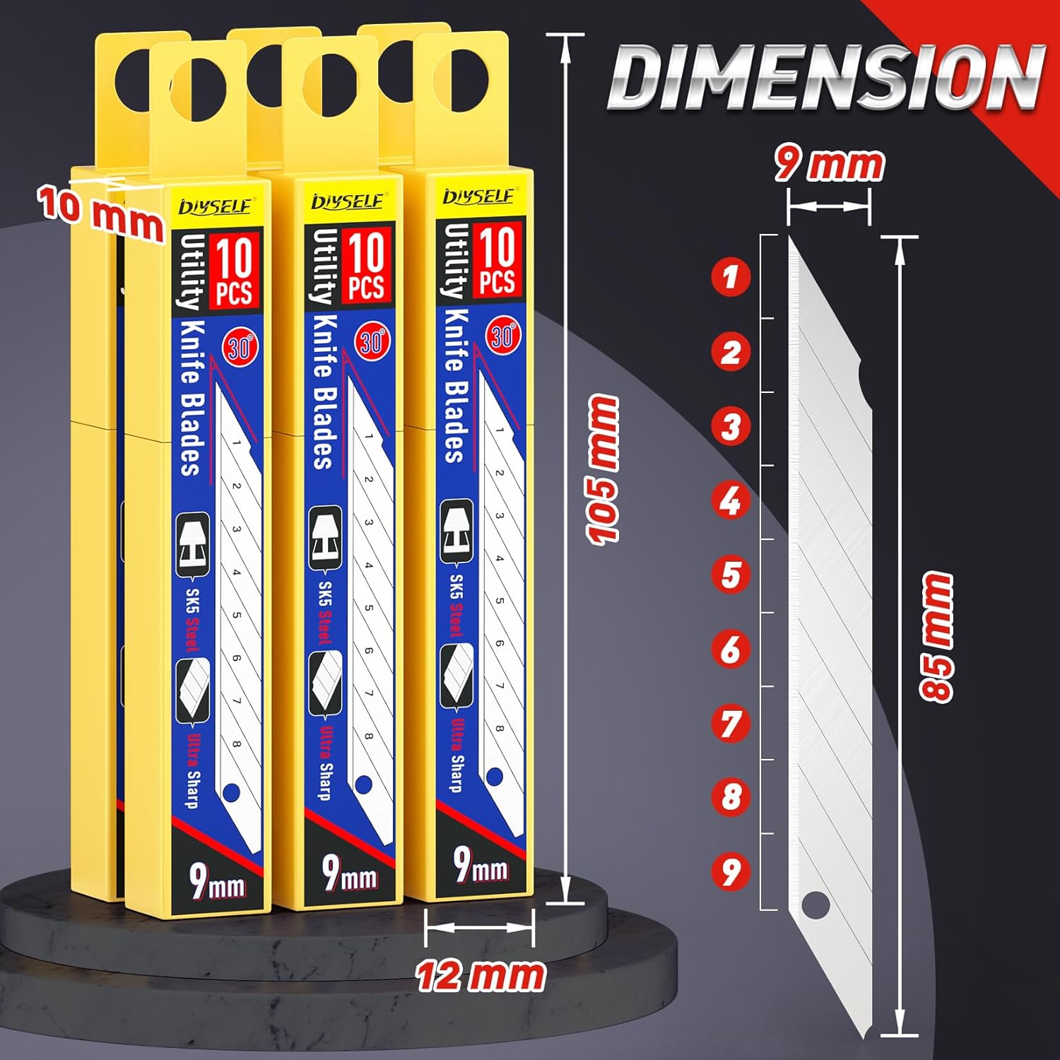DIYSELF Cuchillas de cuchillo utilitario, paquete de 100 cuchillas de corte de caja, cuchillas de cortador de caja para cuchillo utilitario de hoja