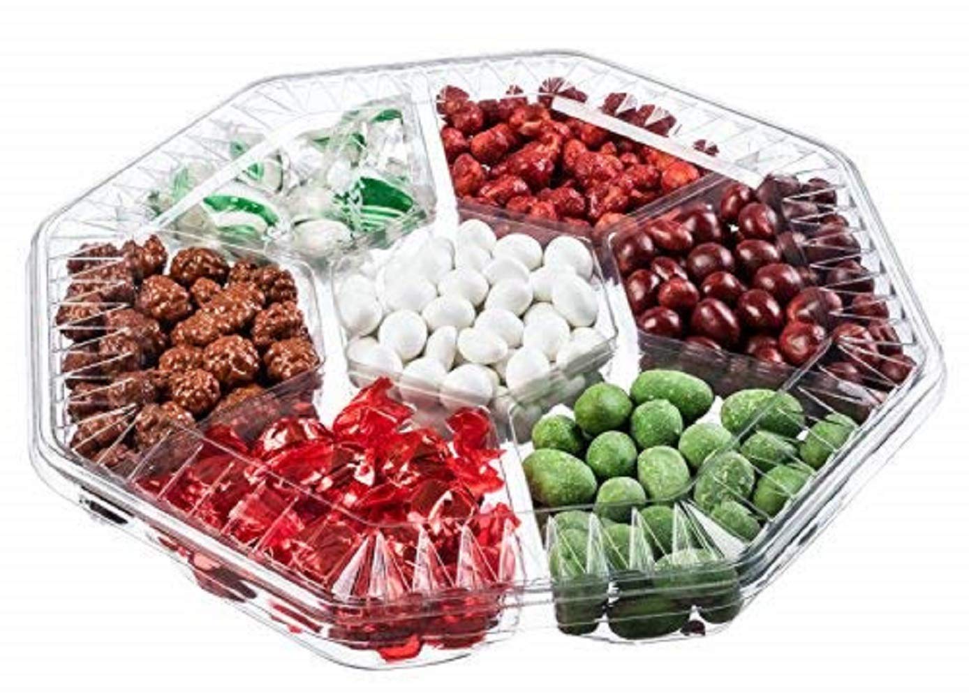Cesta de regalo de nueces y dulces navideños (rojo y verde)  Surtido de 7 secciones  Arreglado ingeniosamente  Bandeja de regalo corporativa gourmet