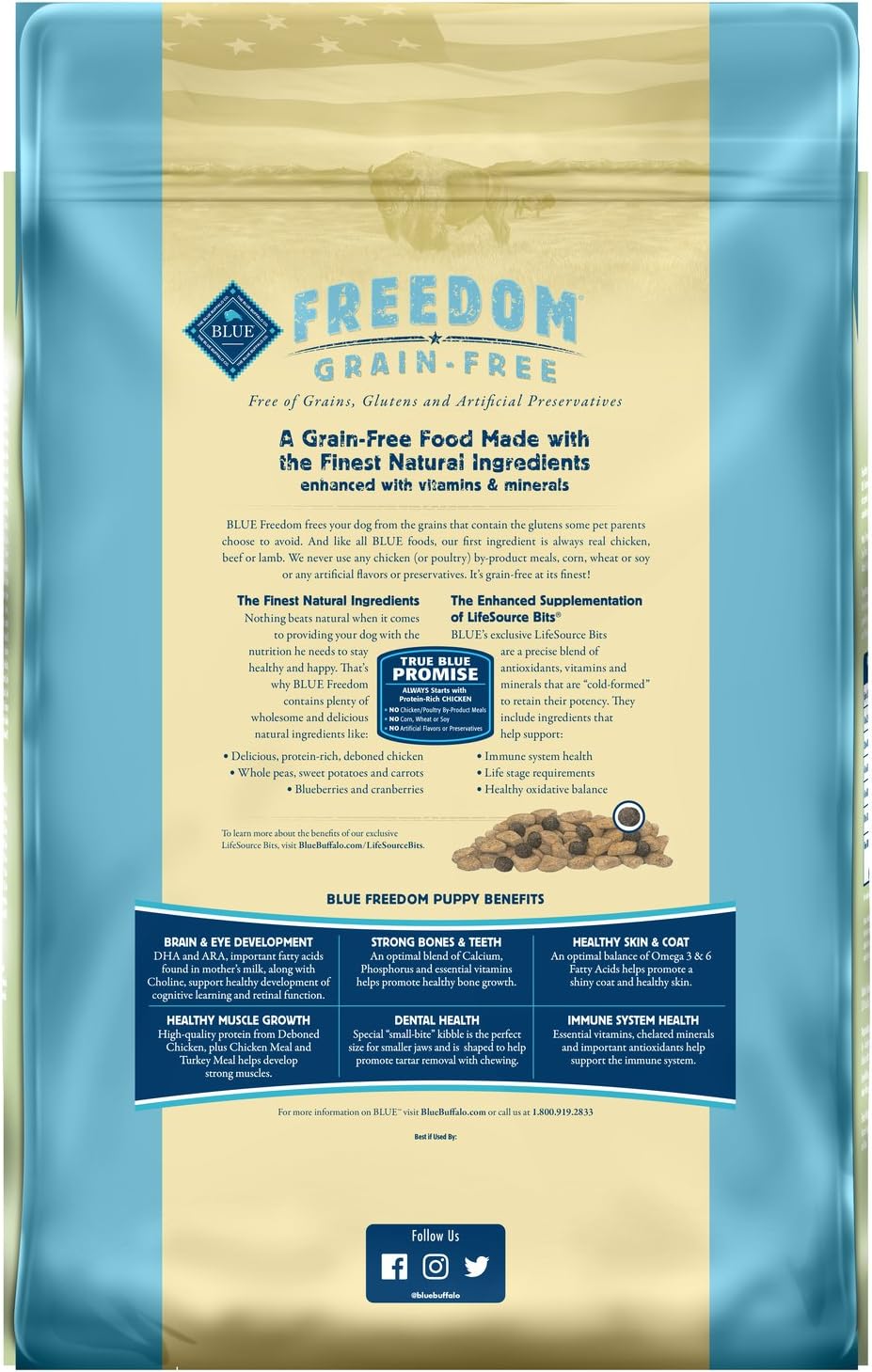 Blue Buffalo Freedom – Alimento seco natural para cachorros, sin granos, pollo, 11 libras