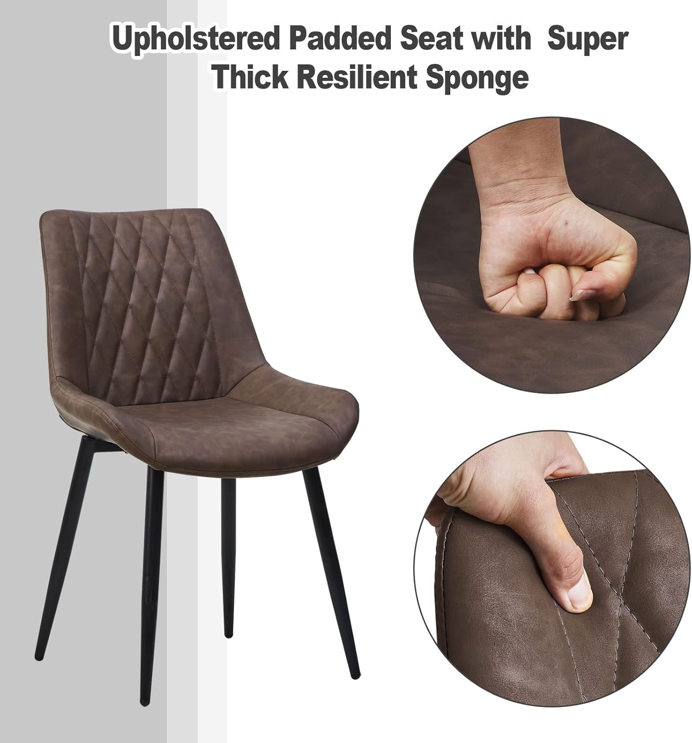 TUKAILAi Juego de 2 sillas de comedor de piel sintética, sillas de cocina de diseño moderno de diamante con asiento tapizado y patas de metal,