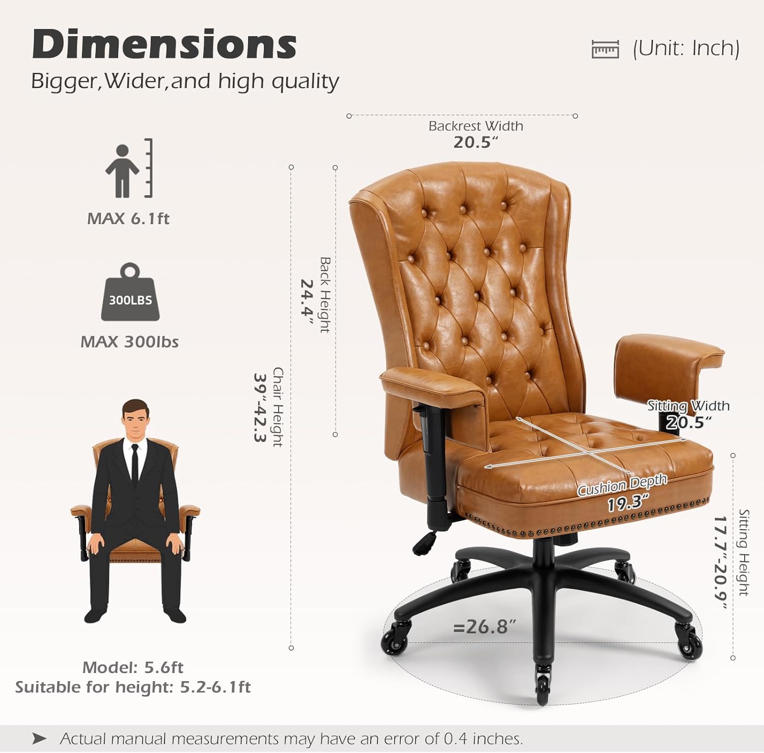 YAMASORO Silla de oficina ejecutiva ergonómica con altura ajustable, sillas de escritorio de oficina en casa, silla de trabajo giratoria de piel