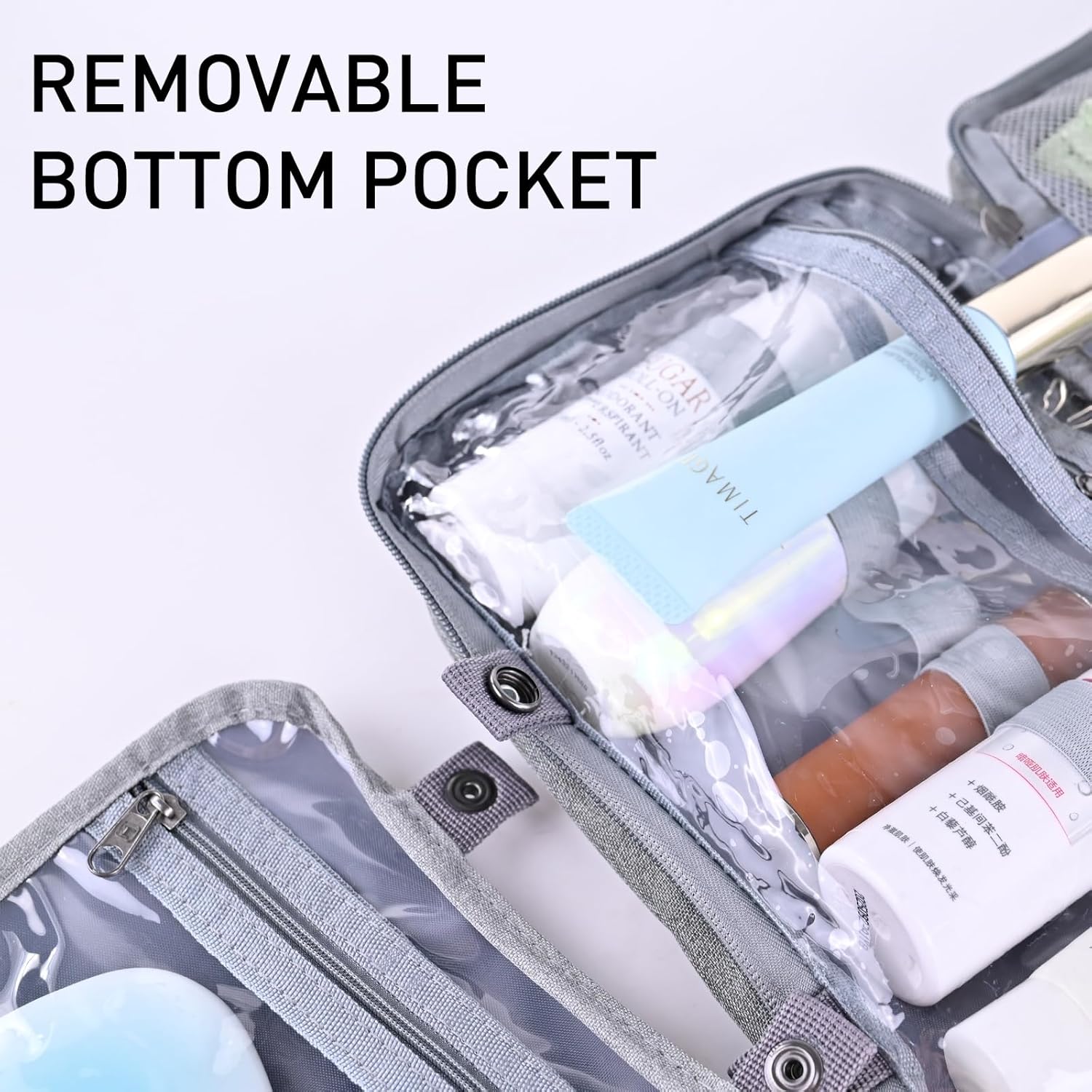 Neceser Bolsa de viaje con gancho colgante Bolsa de cosméticos de maquillaje resistente al agua, Gris