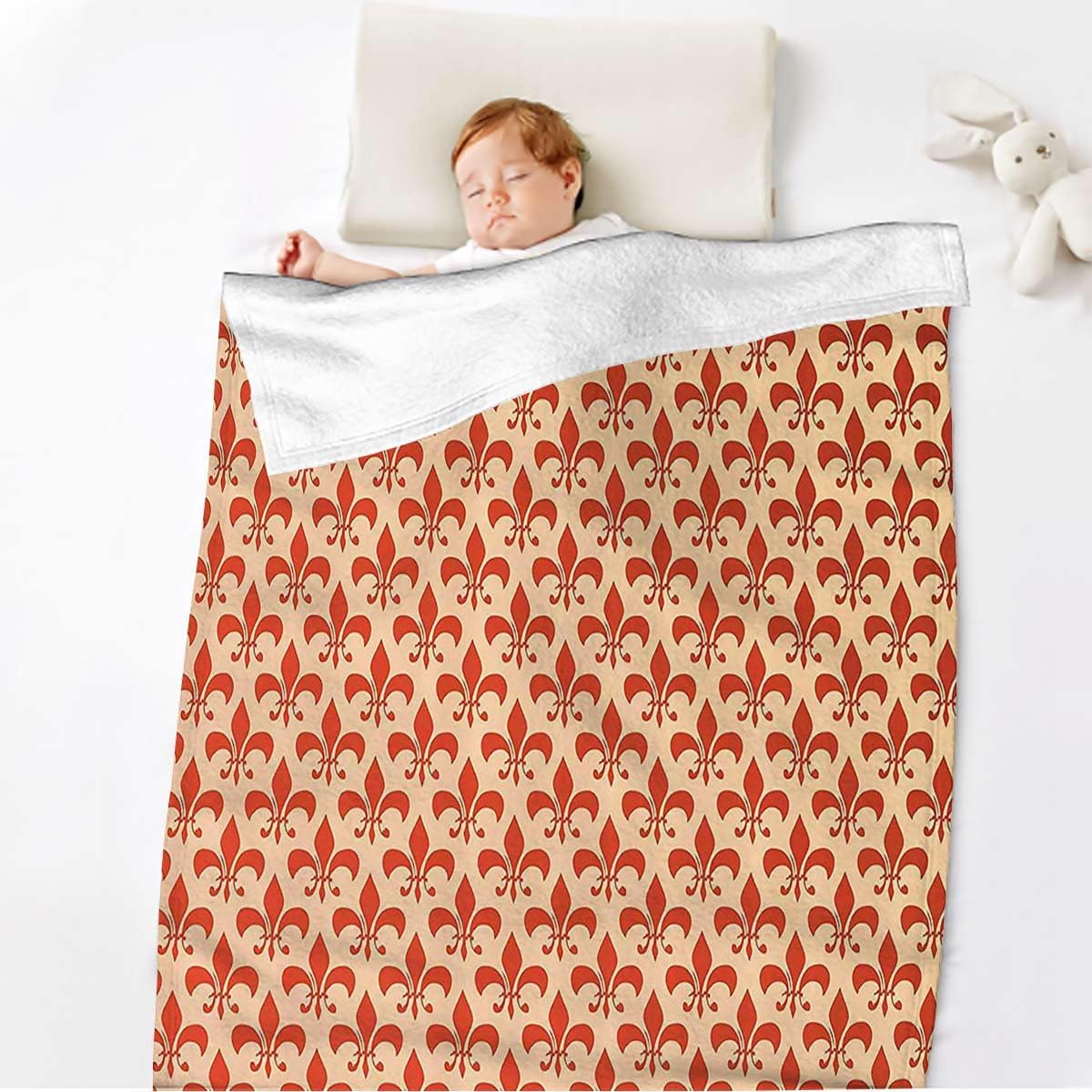 Manta de franela de vellón color naranja marfil, suave, ligera, cómoda manta de doble felpa para cama, sofá, viajes, patrón con estilo barroco real,