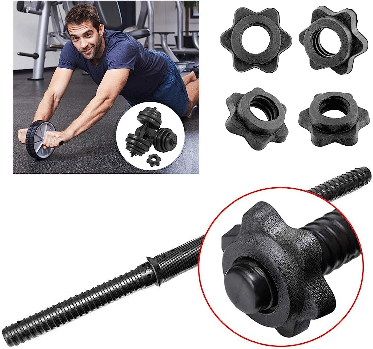 Dumbbell Collars 1 inch Dumbbell Hex Nut Barbell Collar Clamps Weight Clips for Dumbbells,Spinlock Collars for 1 Inch Standard Barbells Bars Sports