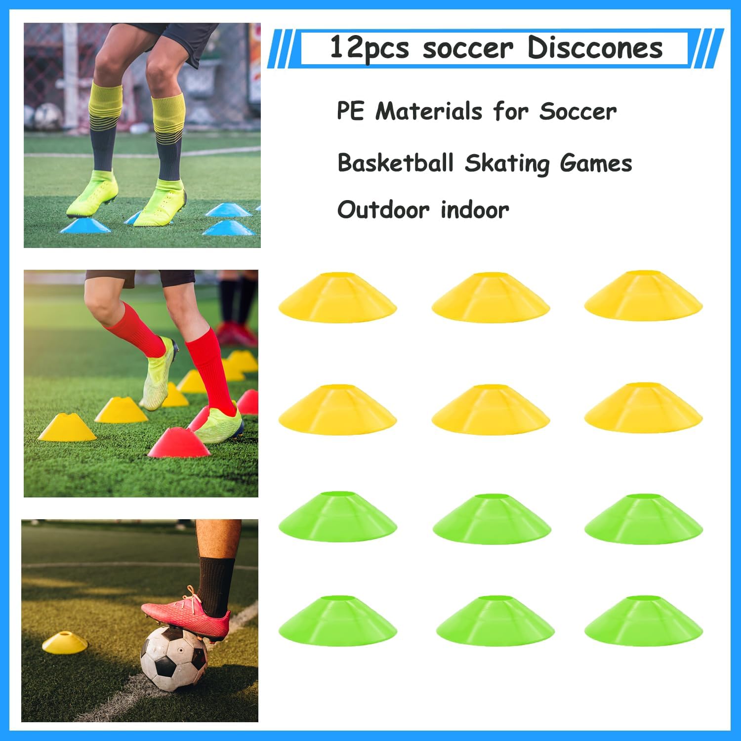 Juego de equipos de entrenamiento de agilidad de fútbol, accesorios de fútbol de 12 peldaños y 20 pies, 12 conos de disco, entrenador de fútbol