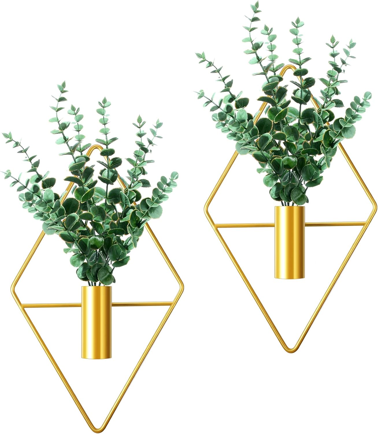 2 macetas colgantes en forma de diamante con plantas acuáticas artificiales, jarrón de metal, soporte para interiores, decoración de pared