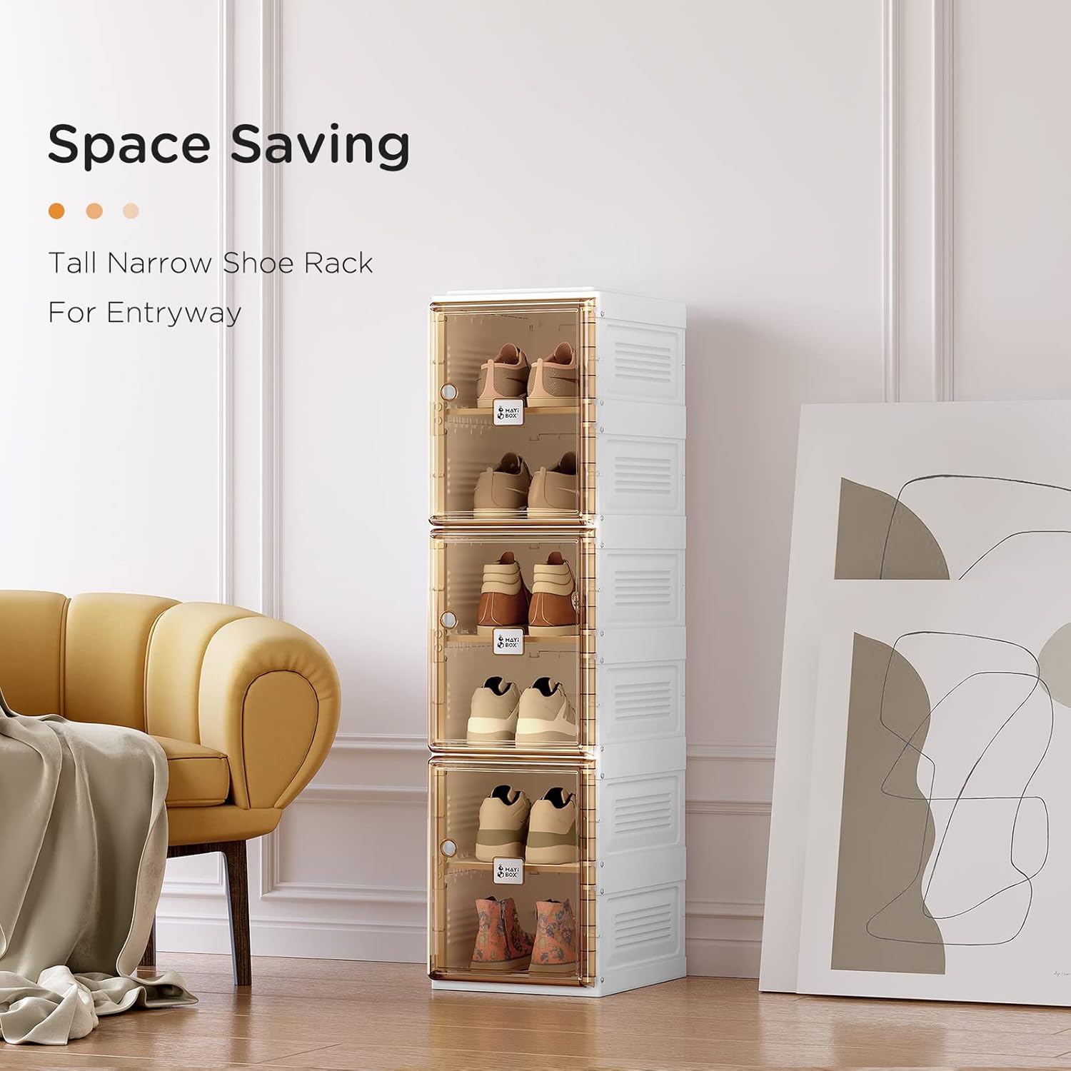 Caja de almacenamiento organizadora de zapatos, zapatero plegable portátil para armario con puerta transparente magnética, contenedores grandes para
