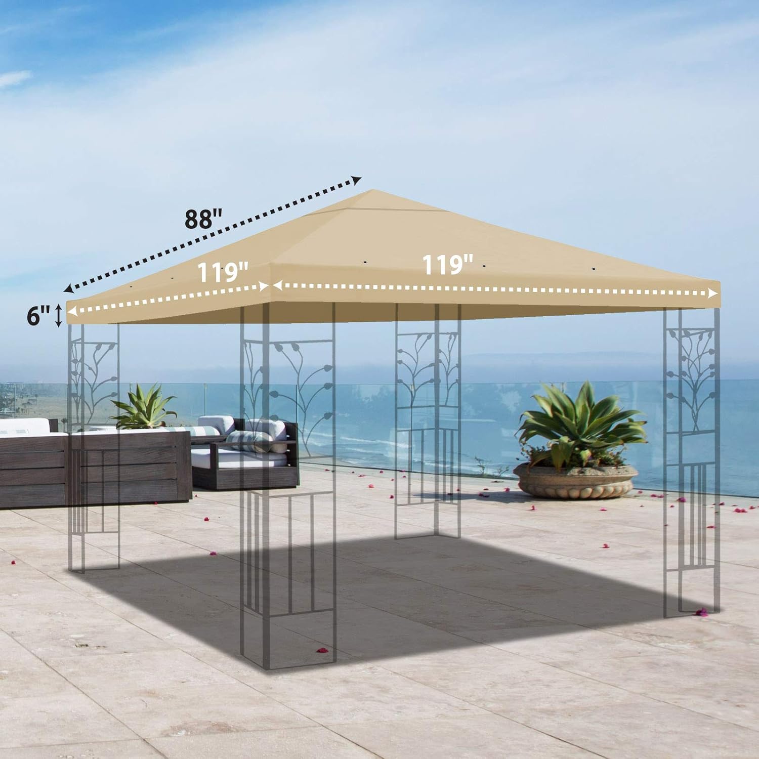 YardGrow Toldo de repuesto para cenador de 10 x 10 pies, protección UV mejorada, solo cubierta para toldo (beige)