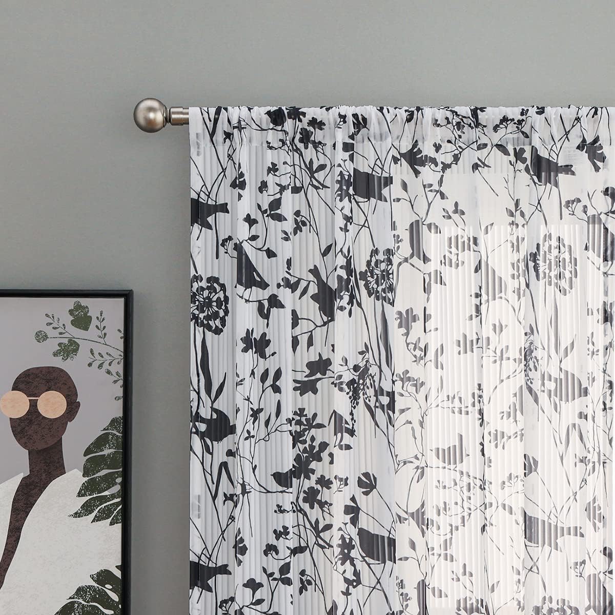UGOUTRY Cortinas traslúcidas decorativas de 84 pulgadas de ancho para sala de estar, filtrado de luz, protección de privacidad, estampado de