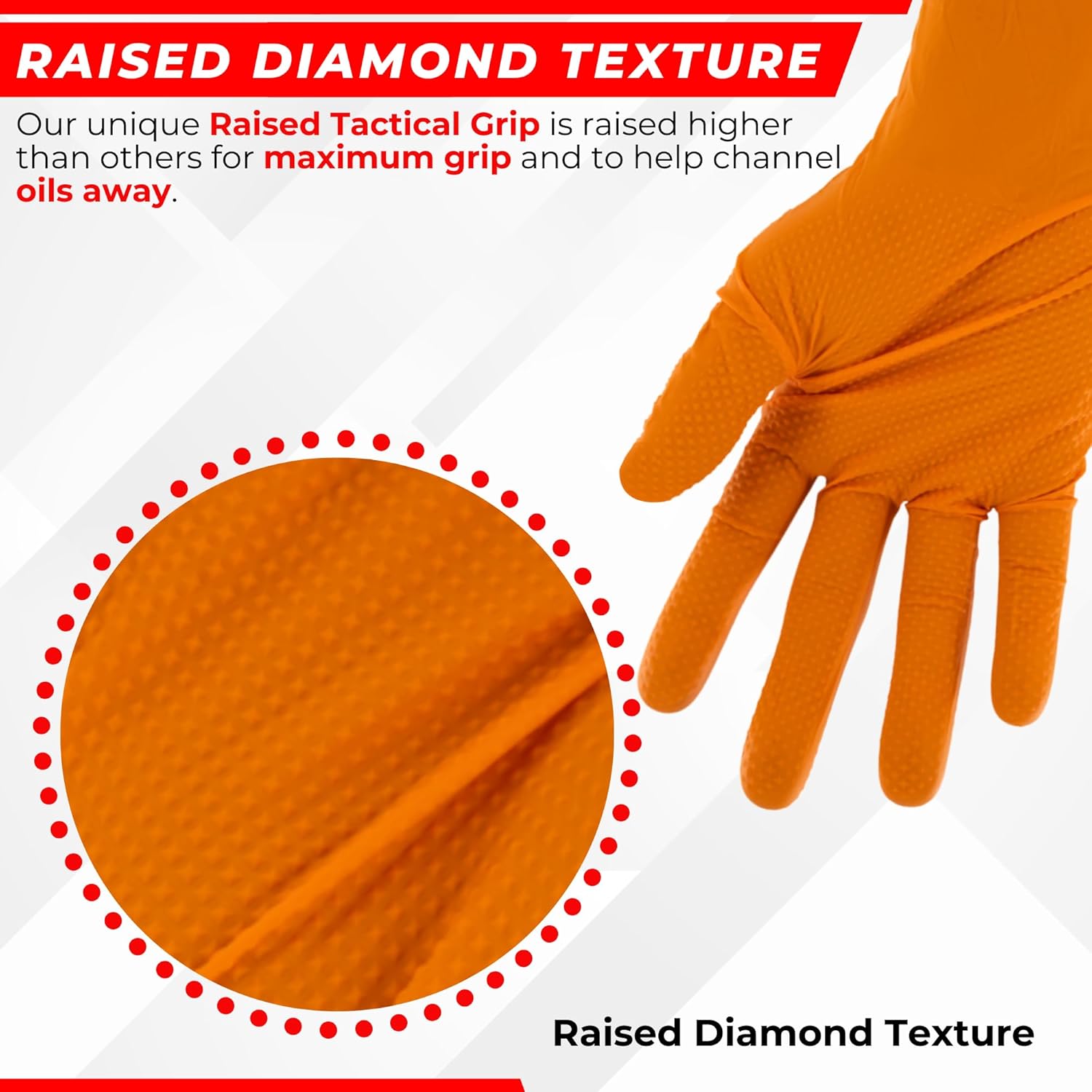 Copperhead Guantes desechables de nitrilo naranja HD, 8 mil, sin látex ni polvo, industriales, seguros para alimentos, textura de diamante elevado