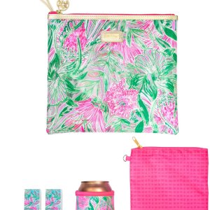 Lilly Pulitzer Bolsa de vinilo resistente al agua, bolsa con cremallera que incluye soporte para bebidas, bolsa pequeña y clips para toallas Lilly Pulitzer Bolsa de vinilo resistente al agua, bolsa con cremallera que incluye soporte para bebidas, bolsa pequeña y clips para toallas