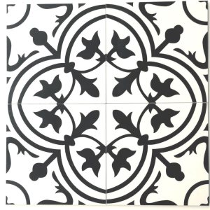 Azulejo porcelánico blanco y negro Flora de 8 x 8 pulgadas (10 unidades) Azulejo porcelánico blanco y negro Flora de 8 x 8 pulgadas (10 unidades)