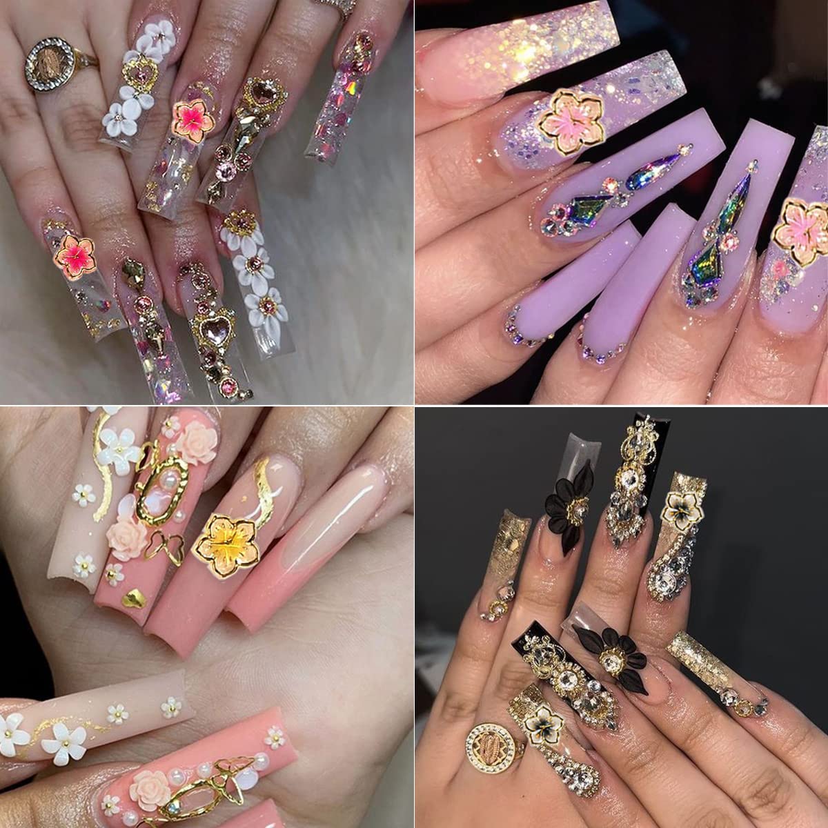 40 dijes de flores para uñas, calcomanías de flores 3D, dijes de uñas con borde dorado, resina de flores para uñas, mezcla de pétalos de flores