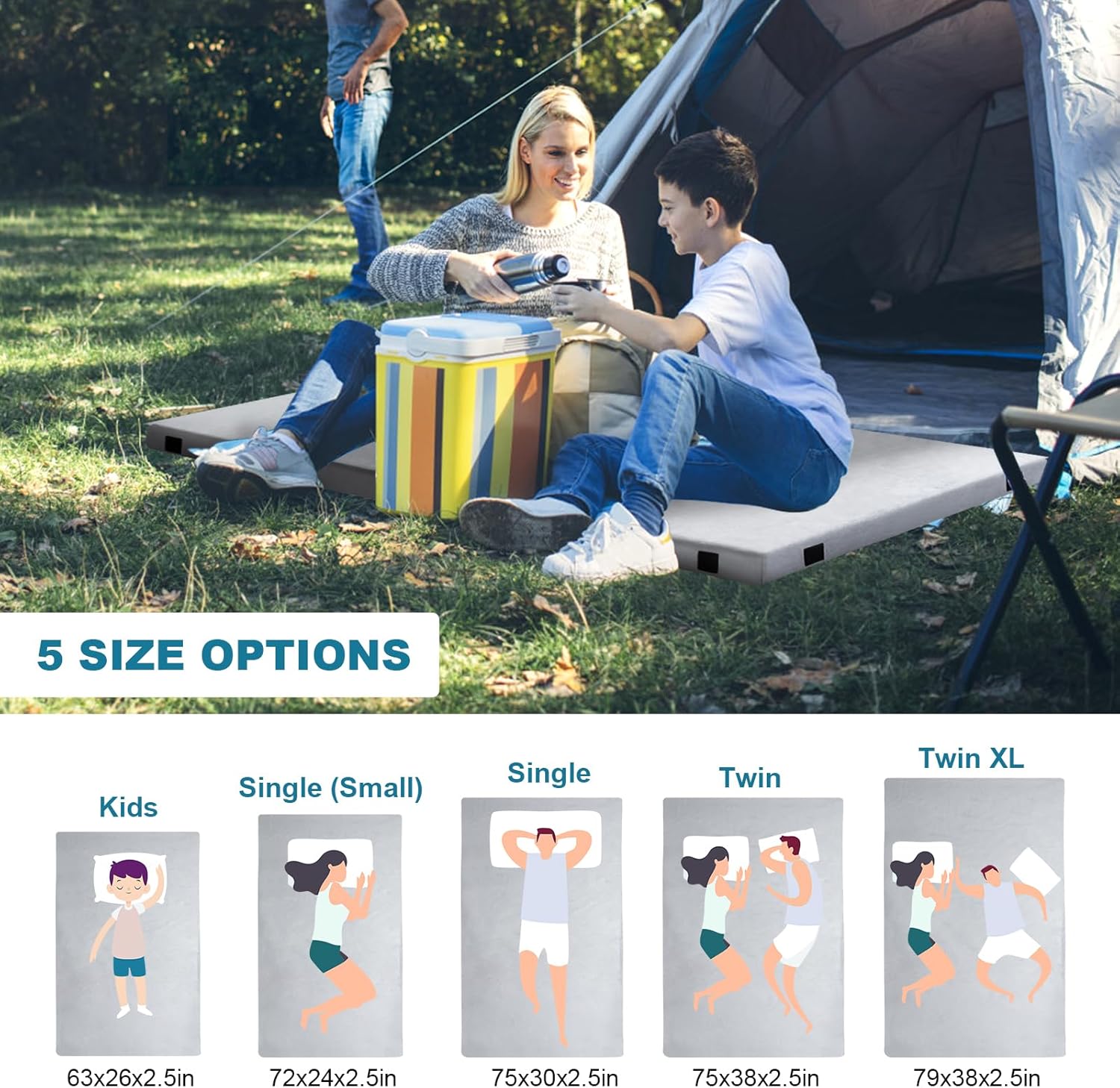 MUUEGM Colchón de espuma viscoelástica para campamento, tapete de dormir CertiPUR-US, colchón enrollable portátil para adultos, tienda de campaña,