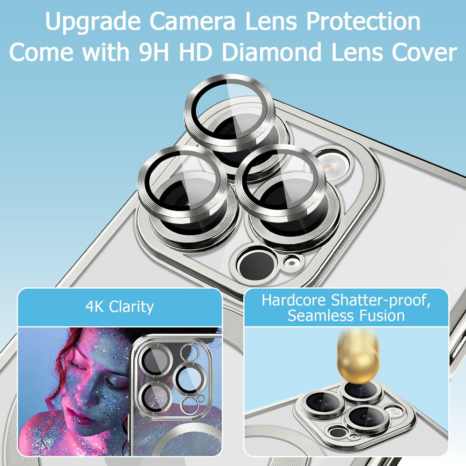 Funda magnética transparente para iPhone 15 Pro compatible con MagSafe protector de lente de cámara integrado Funda protectora de TPU para iPhone 15