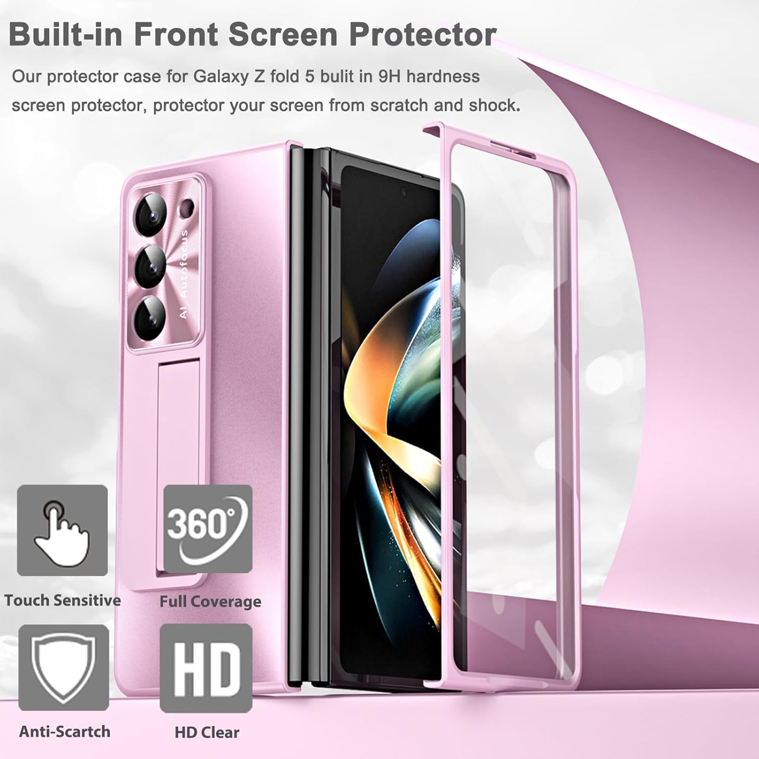 Miimall Funda compatible con Samsung Galaxy Z Fold 5 con S Pen, resistente a las caídas, protector de pantalla frontal integrado + soporte + soporte