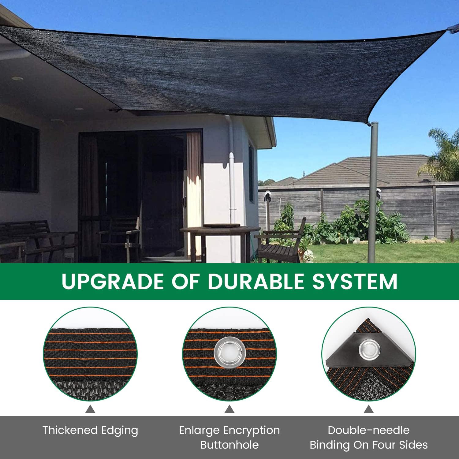 70 % de tela negra de 10 x 20 pies, protector solar para exteriores con ojales, malla duradera para sombreado, anticongelante para patio, jardín,