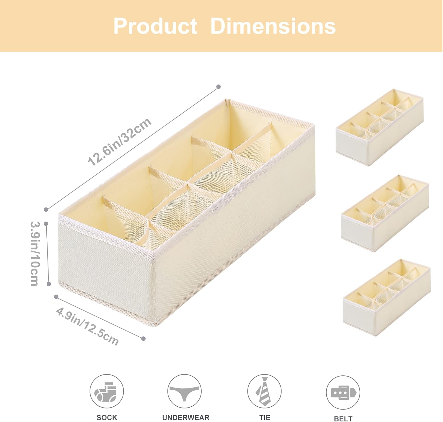 Qozary Paquete de 3 divisores organizadores de cajones de ropa interior, cajas de almacenamiento plegables para ropa, calcetines, lencería, ropa
