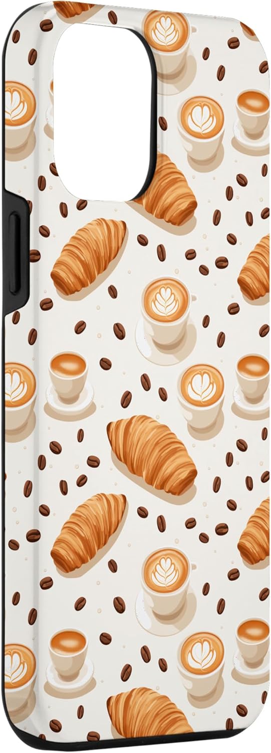 Funda para iPhone 12 Pro Max Latte Art Croissant Barista Estética Estampado Neutral