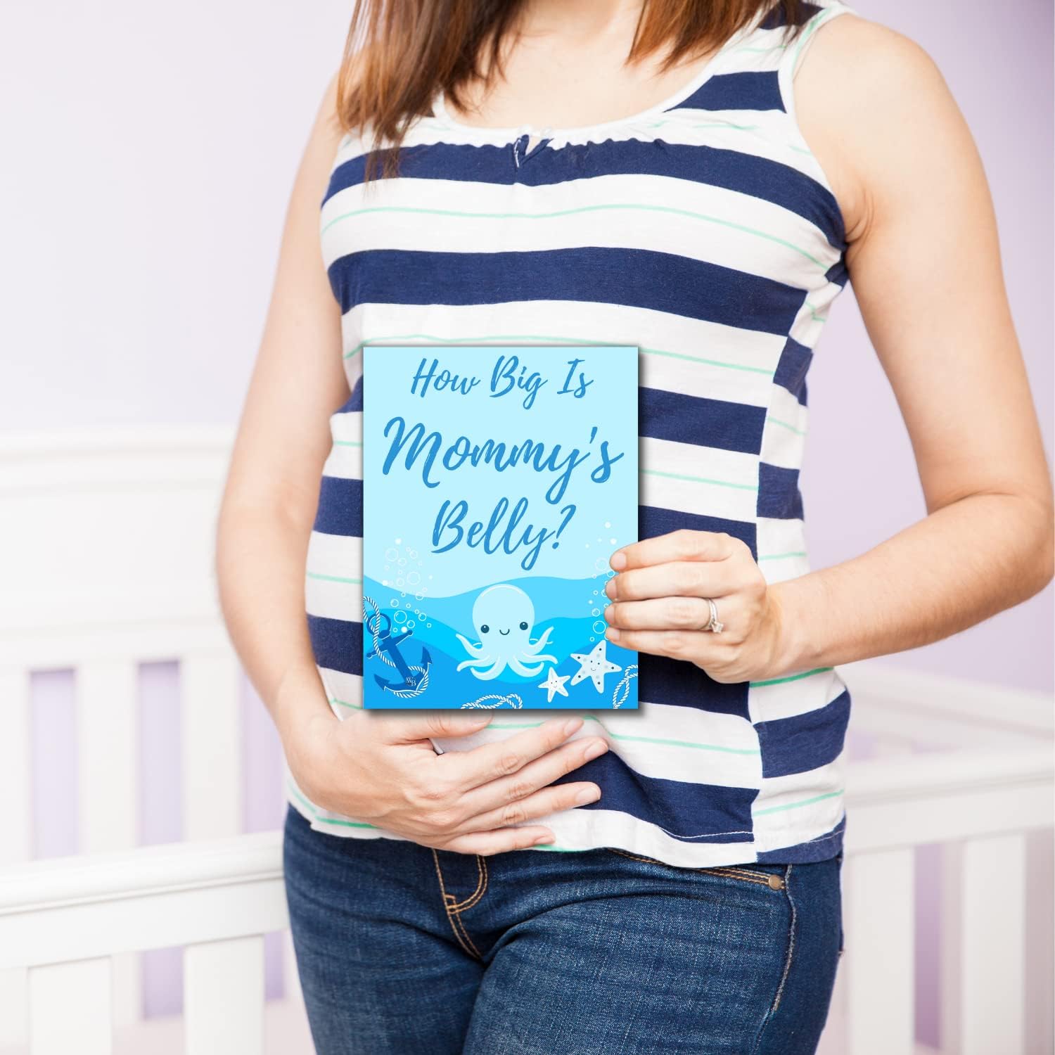 Mida Mommys Belly Baby Shower Game Qué tan grande es la protuberancia Ahoy es un niño Baby Shower Game Cinta métrica náutica Baby Sprinkle