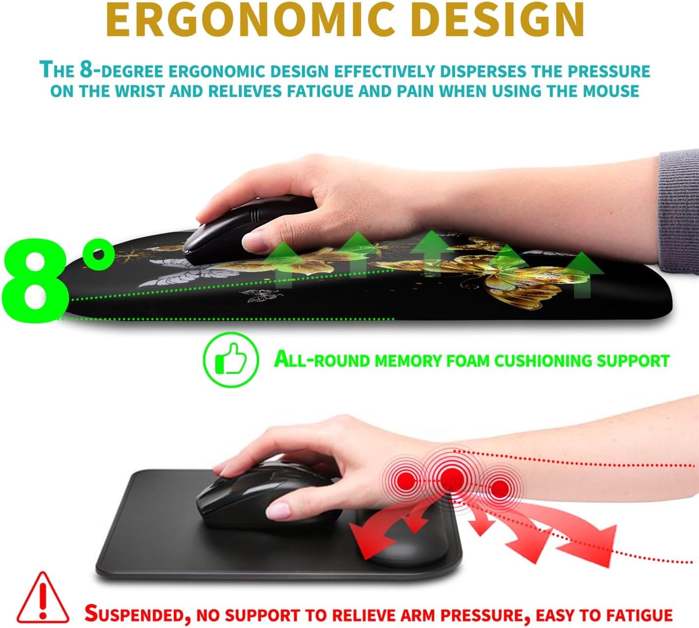 KUOSGM Alfombrilla de mouse ergonómica con soporte de muñeca con punto de masaje, cómoda alfombrilla de mouse para computadora portátil, alfombrilla