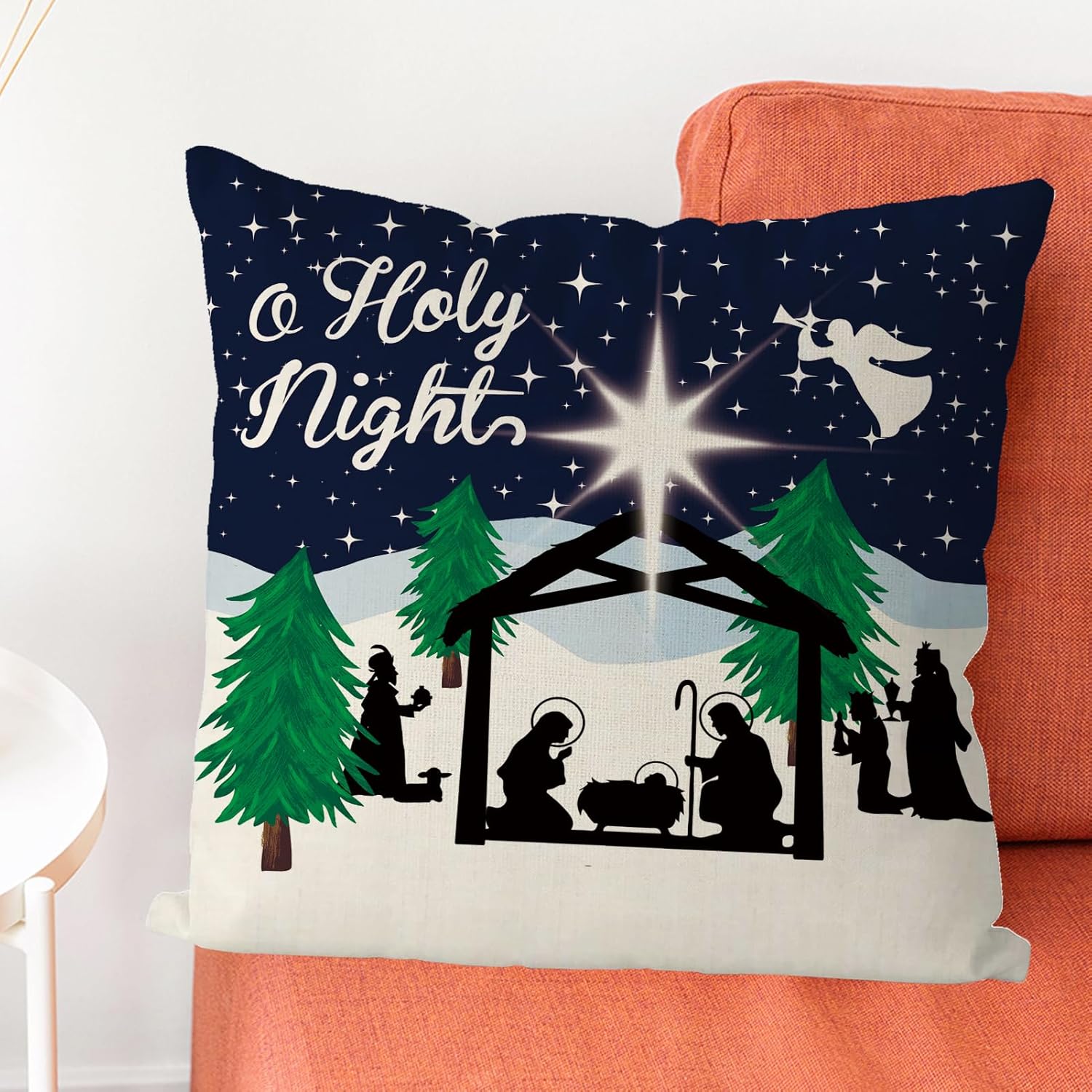 GAGEC Fundas de almohada de Navidad de 18 x 18 pulgadas, fundas de almohada de escena de nieve de Jesús, fundas de almohada de Navidad, invierno,