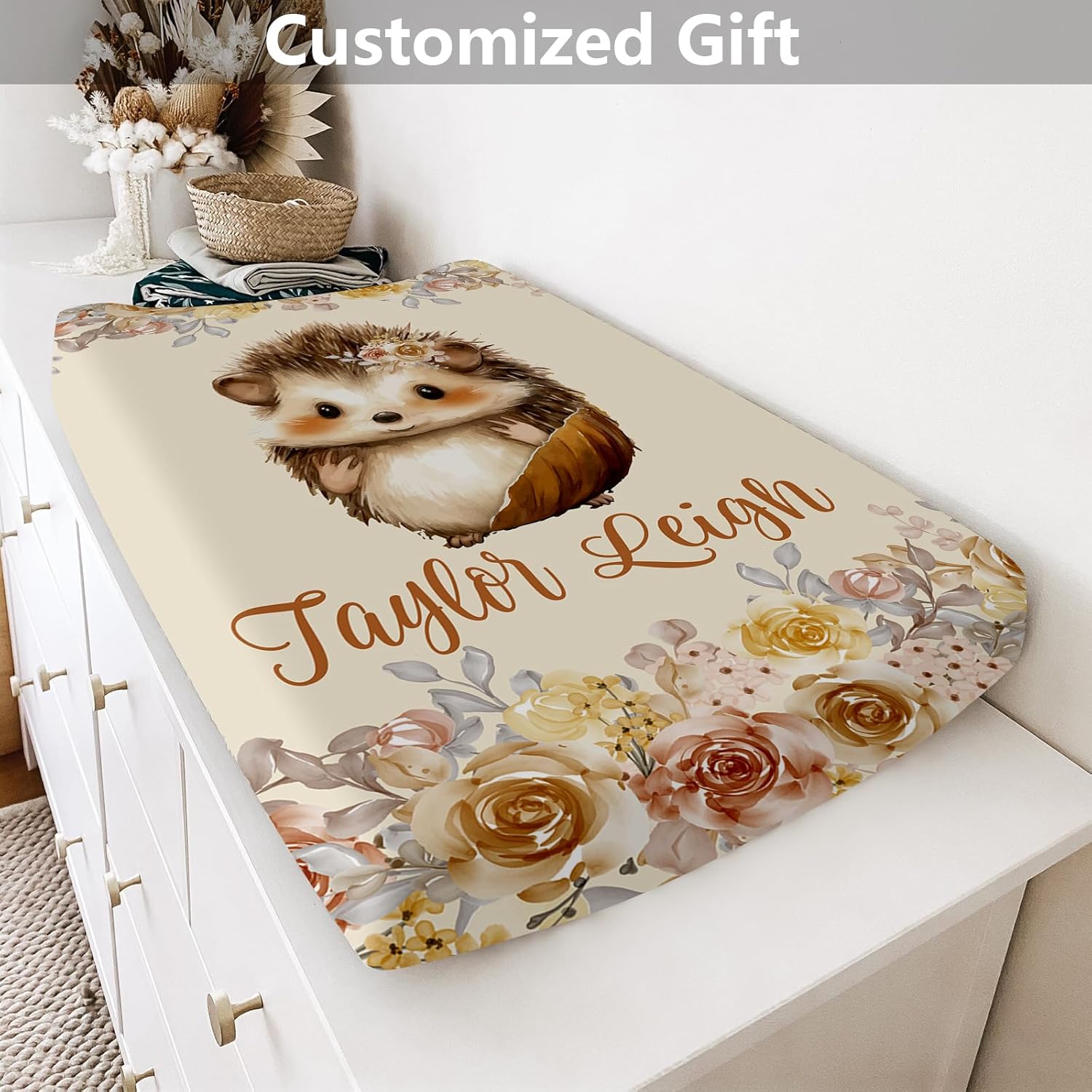 Funda para cambiador personalizada con impresiones de erizo almohadilla para orina de bebé de 2 piezas con nombre de bebé, sábanas portátiles