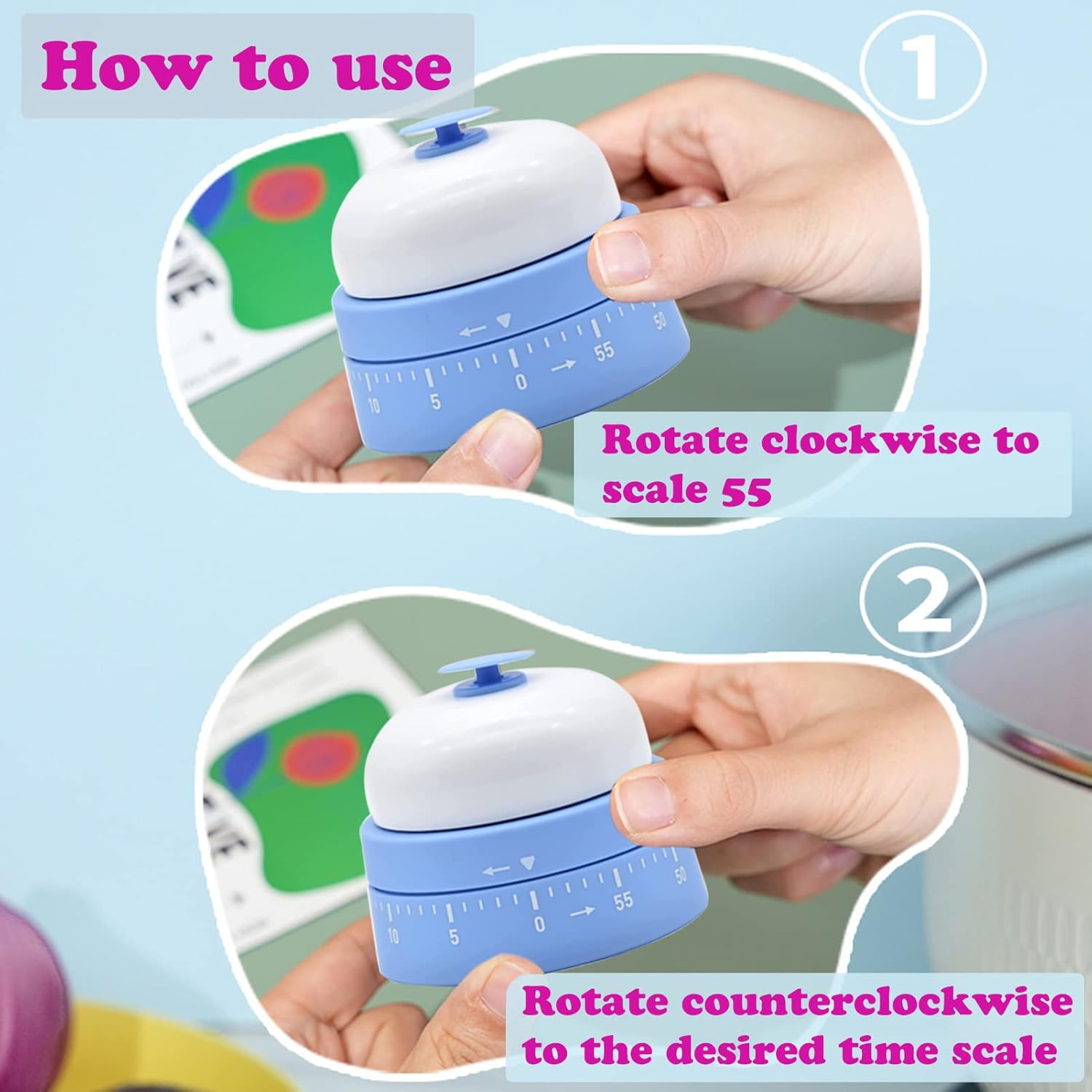 Temporizador mecánico de cocina, bonito temporizador para niños, cuerda manual de 60 minutos, con cuenta regresiva, anillo de alarma fuerte para