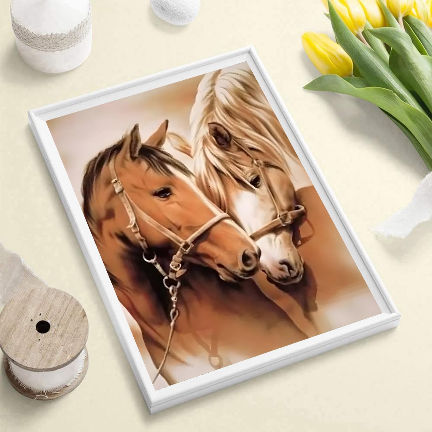 Snowplanet Pintura de mosaico de diamante de caballo – Kit de pintura de mosaico de diamante de taladro completo, kits de arte de diamantes para