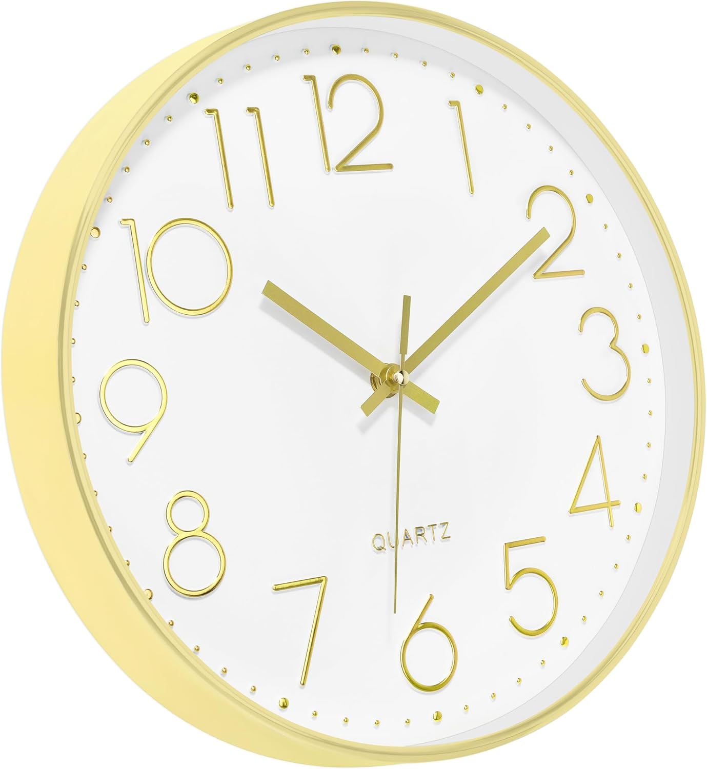 Lumuasky Reloj de pared dorado de 12 pulgadas, silencioso, sin tictac, funciona con pilas, reloj redondo moderno para sala de estar, dormitorio,