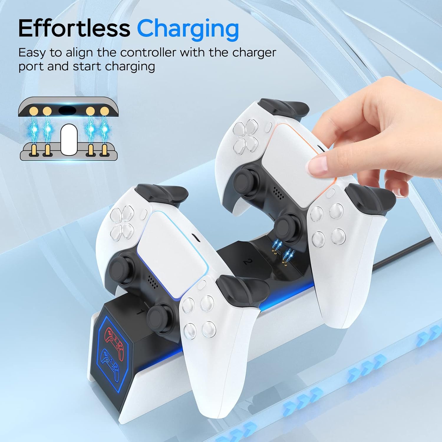 Uxeunrps Estación de carga de controlador PS5, cargador de controlador PS5 viene con un adaptador de CA de carga rápida de 5 V3 A, diseñado para