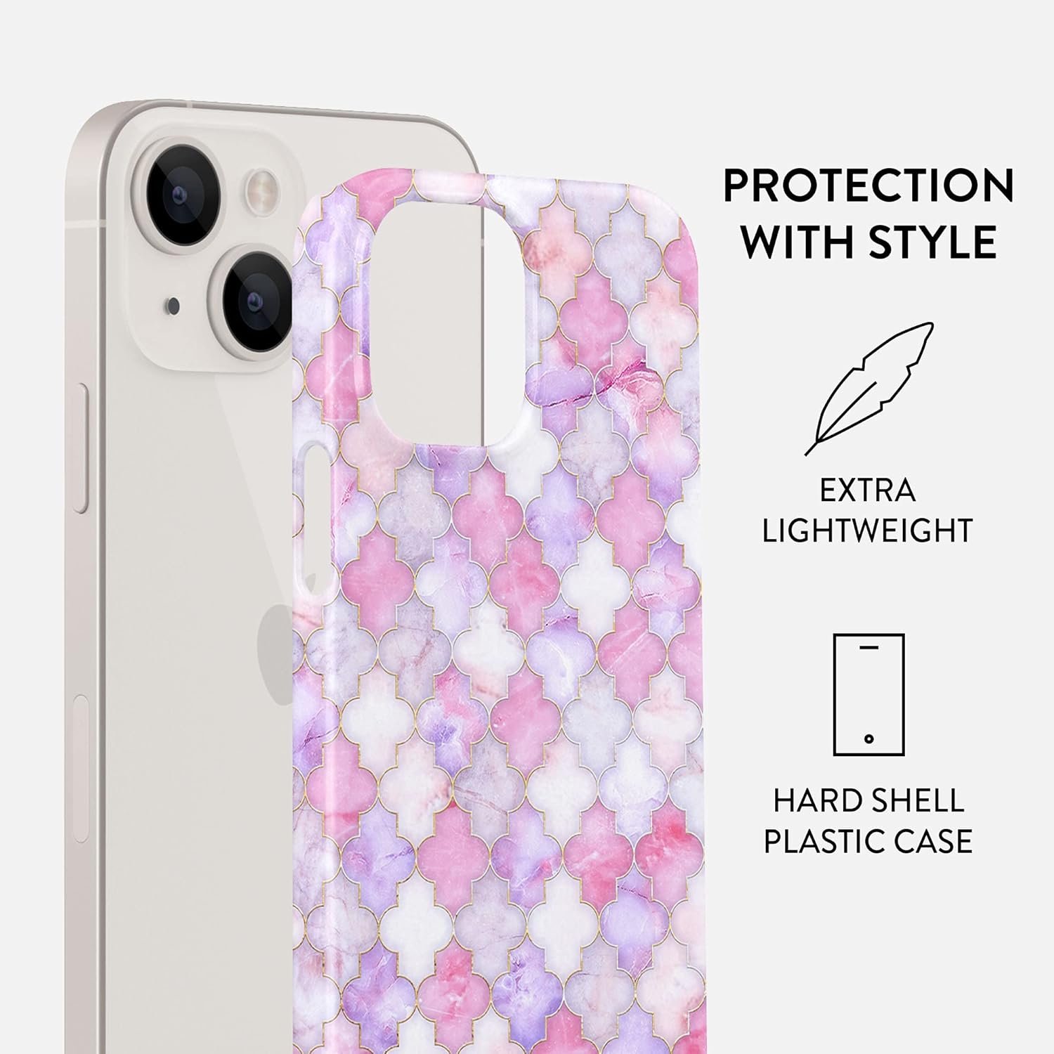 BURGA Funda para teléfono compatible con iPhone 13  Encantadora Esmeralda Rosa Claro Marroquí Patrón Mosaico de Mármol Linda funda protectora de