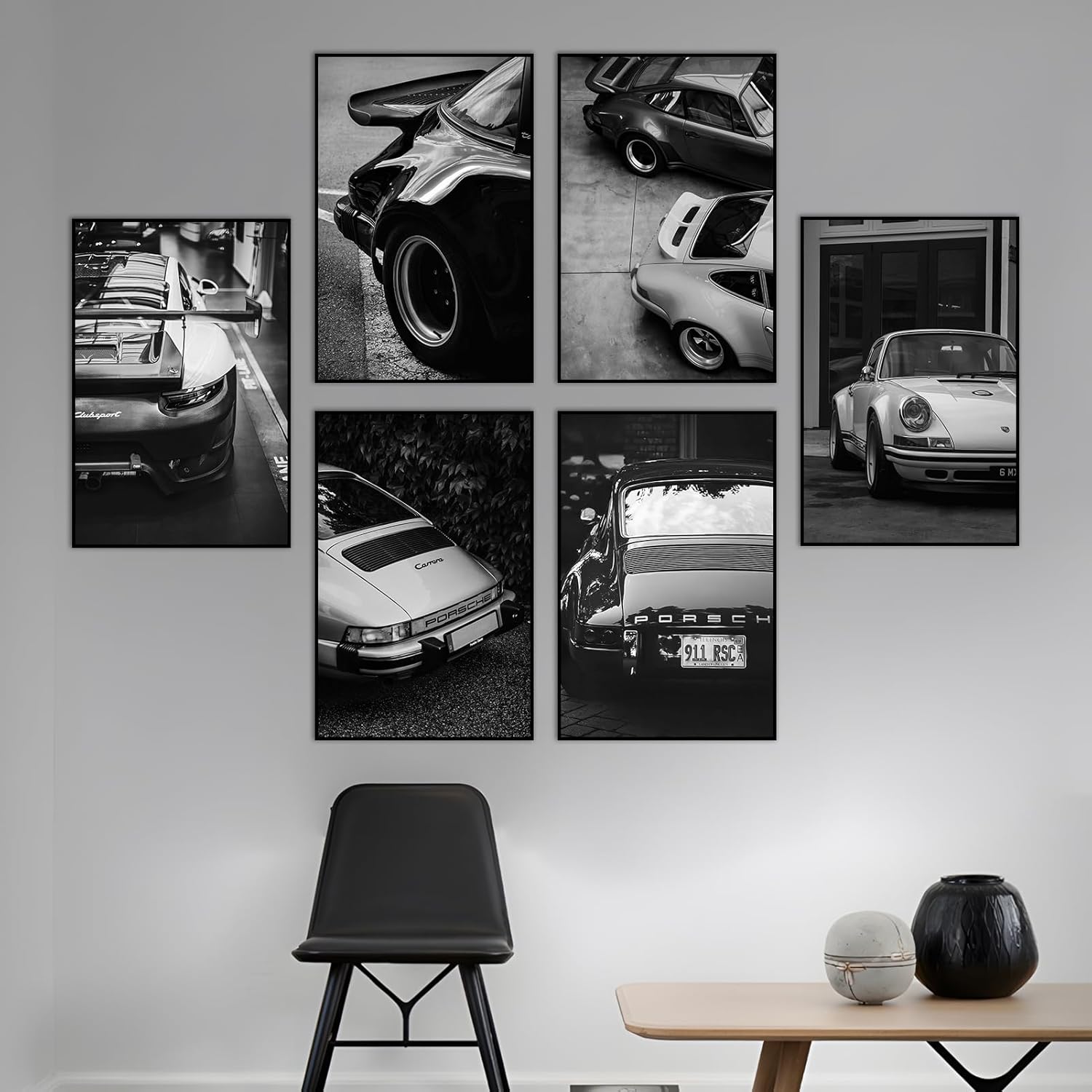 SSLGLS100 Póster decorativo para pared de automóvil, 911, pósteres clásicos vintage, impresión en blanco y negro, cuadros para hombres, sala de