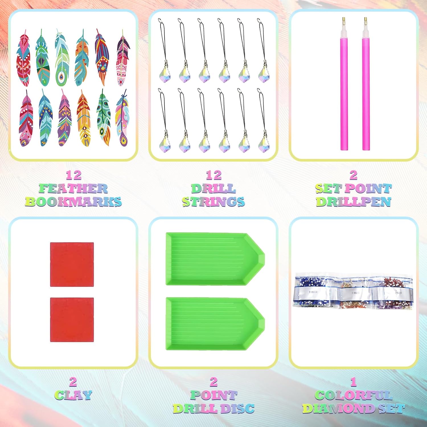 12 marcapáginas de pintura de diamantes de imitación DIY con colgante de cristal para manualidades principiantes