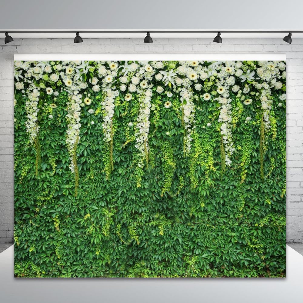 Caaerttply Telón de fondo de hojas verdes verdes para fotografía, telón de fondo de pared de hierba de primavera, 10 x 8 pies, césped verde, flores
