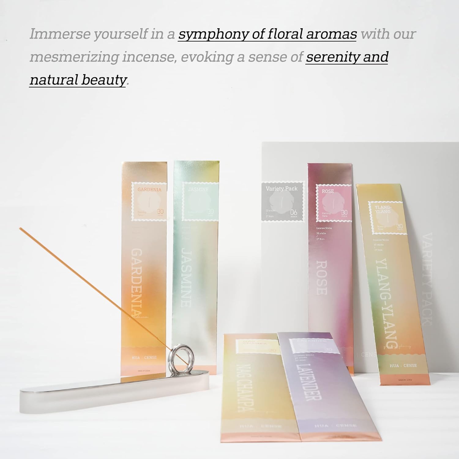 Huacense – Paquete variado de varillas de incienso floral, juego de regalo, 120 varillas orgánicas naturales no tóxicas de 6 aromas aromáticos Nag