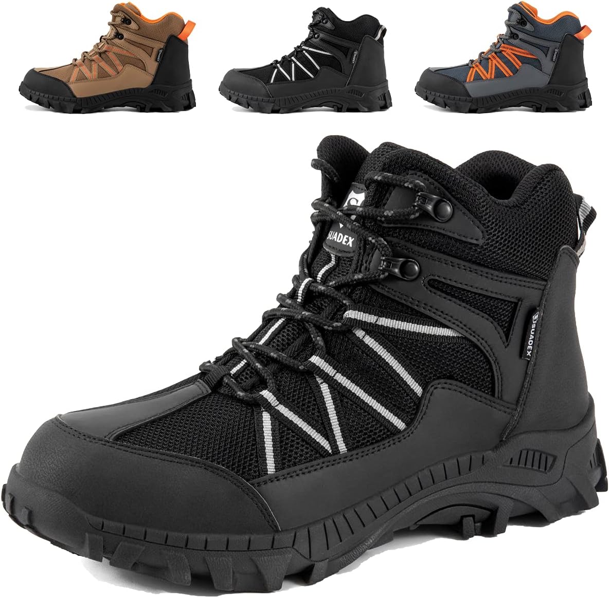 SUADEX Botas con punta de acero para hombres, botas de seguridad para hombres, botas de trabajo con punta de compuesto para hombres, botas de