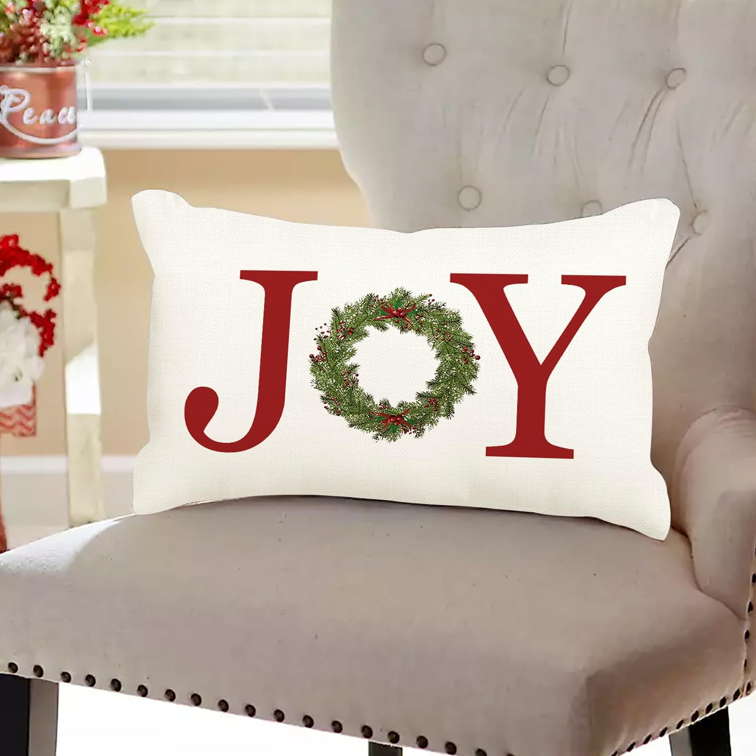 ADFLOOD Fundas de almohada de Navidad de 12 x 20 pulgadas, guirnalda de Navidad, decoración de fiestas, color rojo, para el hogar, sofá