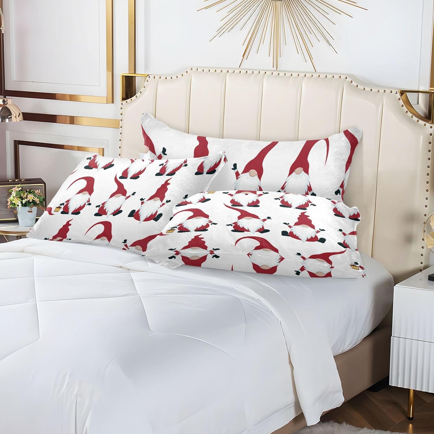 Emelivor Fundas de almohada de gnomos de Navidad, fundas de almohada de terciopelo, fundas de cojín suaves, fundas de almohada cómodas, almohadas
