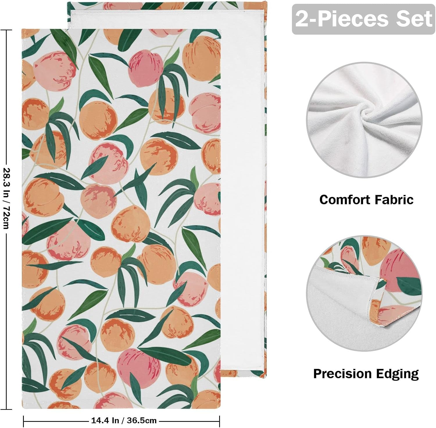 Juego de 2 toallas de mano para baño, acuarela, rosa, naranja, melocotón, suaves, absorbentes, hojas verdes, toallas de cocina, toallas decorativas