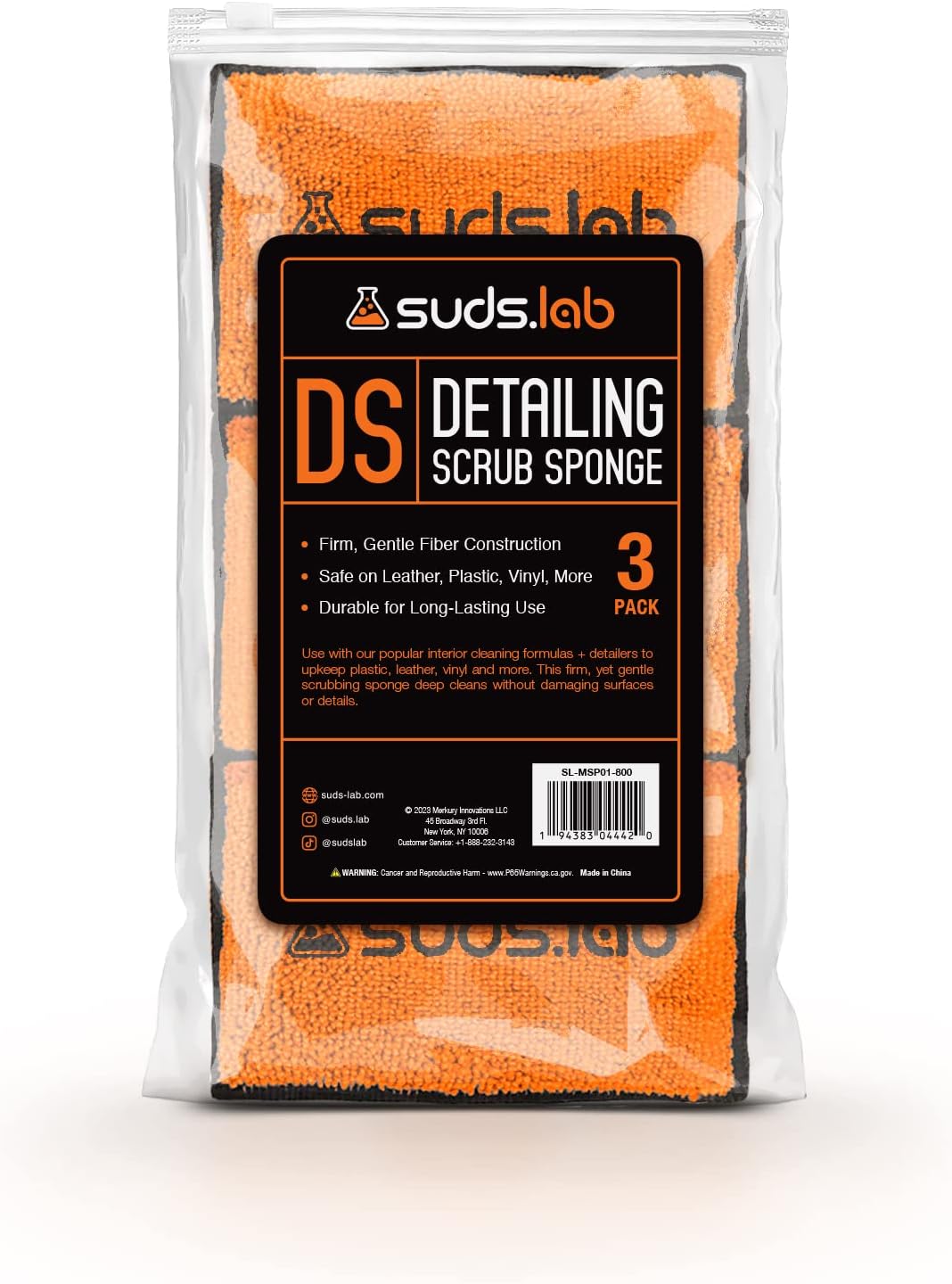 Suds Lab DS – Paquete de 3 almohadillas de microfibra para limpieza y detalles del interior del automóvil, juego de 3, seguras en cuero, vinilo,